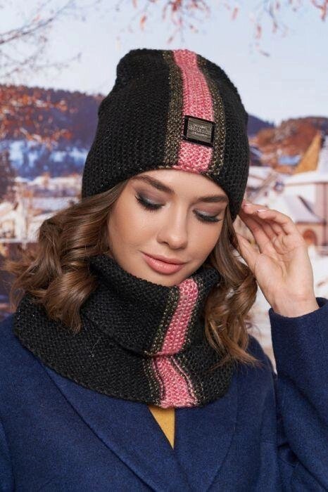 Комплект «Анжеліна» (шапка-ковпак і шарф-хомут) колір чорний артикул 4714-7ч від компанії Інтернет-магазин «вишивав-ка» - фото 1