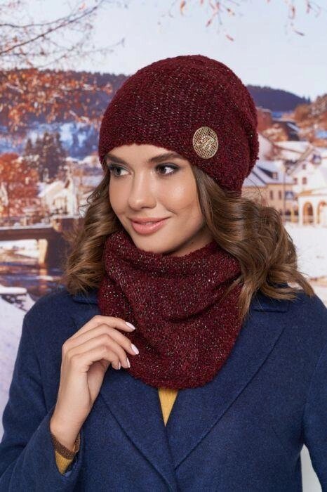 Комплект «Авалайн» (шапка и шарф-хомут) цвет  бордовый артикул 4718-7бр від компанії Інтернет-магазин «вишивав-ка» - фото 1