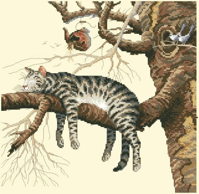 Малюнок на канві для вишивки нитками 10052 Втомлений кіт від компанії Інтернет-магазин «вишивав-ка» - фото 1