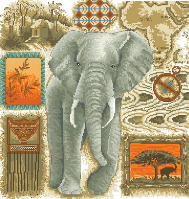 Малюнок на канві для вишивки нитками 10302 Африканський слон від компанії Інтернет-магазин «вишивав-ка» - фото 1