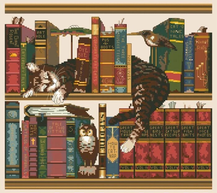 Малюнок на канві для вишивки нитками 52272 Кот і книги від компанії Інтернет-магазин «вишивав-ка» - фото 1