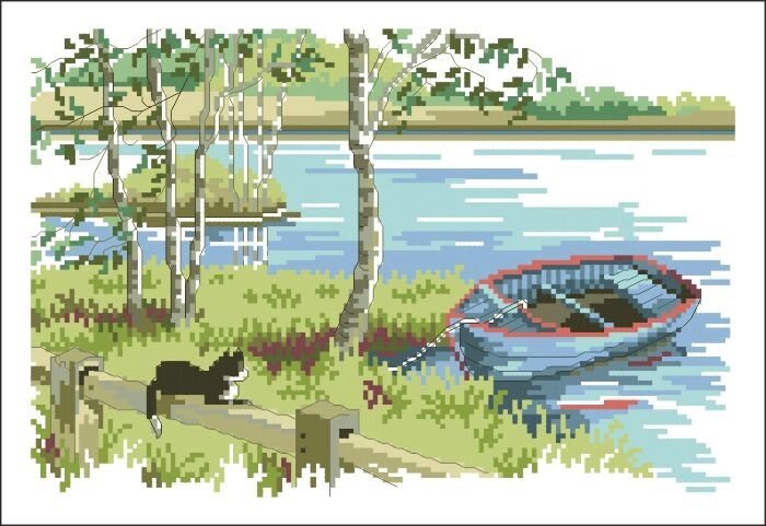 Малюнок на канві для вишивки нитками 62324 Кот біля річки від компанії Інтернет-магазин «вишивав-ка» - фото 1