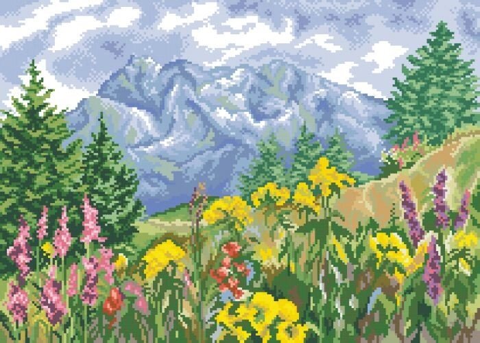 Малюнок на канві для вишивки нитками 82012 Квіти в горах від компанії Інтернет-магазин «вишивав-ка» - фото 1