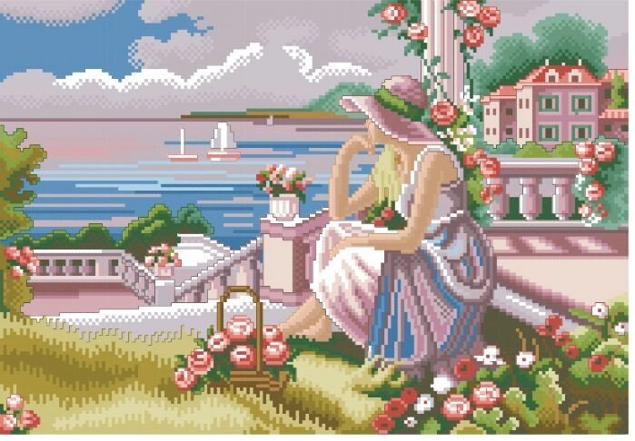 Малюнок на канві для вишивки нитками 82042 Дівчина біля моря від компанії Інтернет-магазин «вишивав-ка» - фото 1