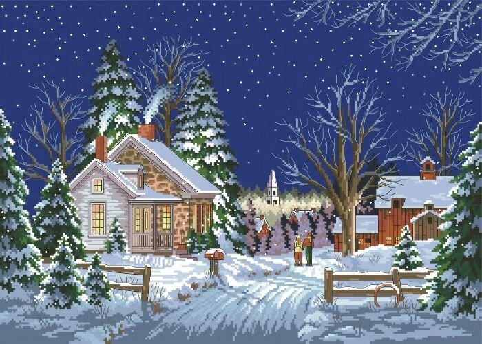 Малюнок на канві для вишивки нитками муліне 01153 Зимовий вечір від компанії Інтернет-магазин «вишивав-ка» - фото 1