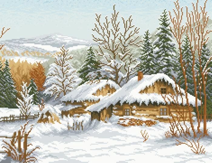 Малюнок на канві для вишивки нитками муліне 40663 Зима в Карпатах від компанії Інтернет-магазин «вишивав-ка» - фото 1