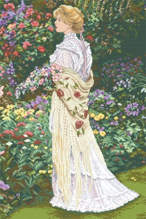 Малюнок на канві для вишивки нитками муліне 50993 Жінка в саду від компанії Інтернет-магазин «вишивав-ка» - фото 1