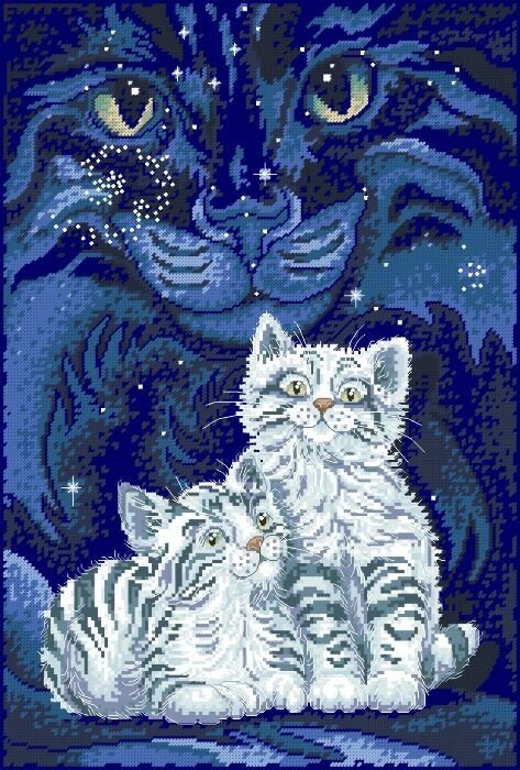 Малюнок на канві для вишивки нитками муліне 81743 Зоряні котики від компанії Інтернет-магазин «вишивав-ка» - фото 1