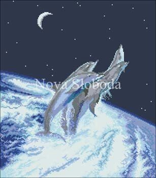 Малюнок на канві для вишивки нитками муліне ММ-2003 Дельфіни від компанії Інтернет-магазин «вишивав-ка» - фото 1