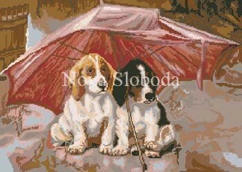Малюнок на канві для вишивки нитками муліне ММ-3044 Собаки під парасолькою від компанії Інтернет-магазин «вишивав-ка» - фото 1
