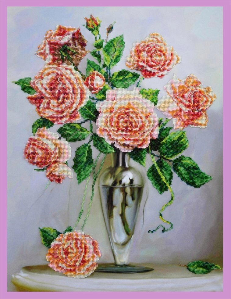 Набір для вишивки бісером Троянди на мармуровому столику P-248 від компанії Інтернет-магазин «вишивав-ка» - фото 1