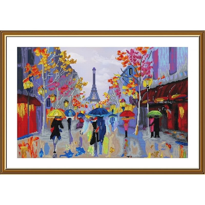 Набір для вишивки на канві з фоновим зображенням "Паризькі парасольки" від компанії Інтернет-магазин «вишивав-ка» - фото 1