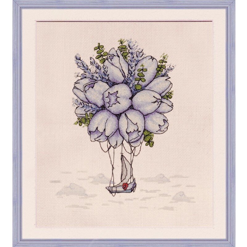 Набір для вишивки нитками на канві з фоновим зображенням "Блакитні тюльпани" від компанії Інтернет-магазин «вишивав-ка» - фото 1
