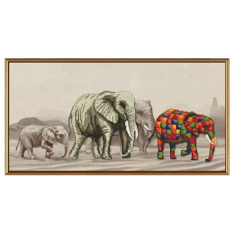 Набір для вишивки нитками на канві з фоновим зображенням "Прогулянка слонів" від компанії Інтернет-магазин «вишивав-ка» - фото 1