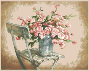 Малюнок на канві для вишивки нитками 62482 Троянди на стільці