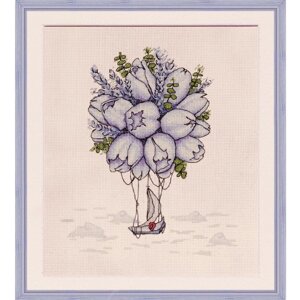Набір для вишивки нитками на канві з фоновим зображенням "Блакитні тюльпани"