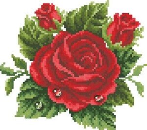 Схема для вишивки на канві Крапельки роси на червоній троянді РКан 5519