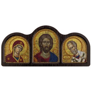 Набір для вишивання ікони в фігурної рамки "Триптих Богородиця, Спаситель, Микола Чудотворець"