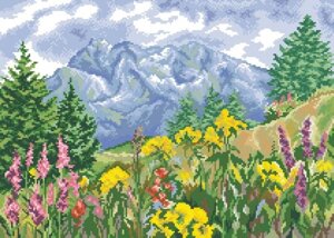 Малюнок на канві для вишивки нитками 82012 Квіти в горах
