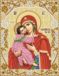 Тканина з малюнком для вишивання бісером Володимирська ікона Божої Матері
