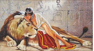 Схема для вишивки бісером Клеопатра і лев