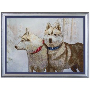 Набір для вишивки нитками на канві з фоновим зображенням "Снігові пси"