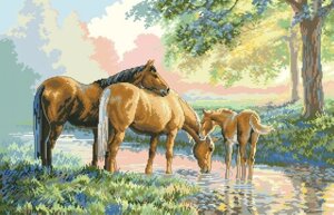 Рисунок на канве для вышивки нитками мулине 71513 Лошади у реки