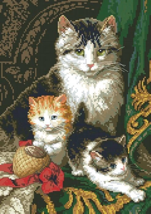 Рисунок на канве для вышивки нитками 10144 Кошка с котятами від компанії Інтернет-магазин «вишивав-ка» - фото 1