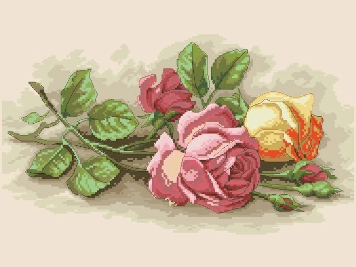 Рисунок на канве для вышивки нитками 20384 Чайные розы від компанії Інтернет-магазин «вишивав-ка» - фото 1