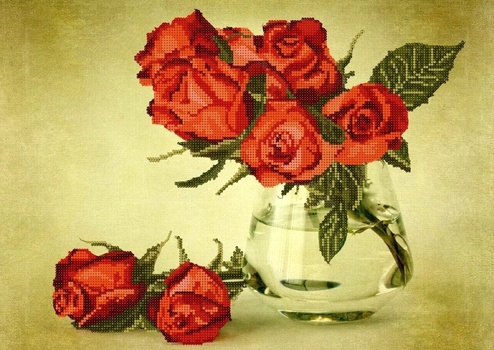 Схема для вишивки бісером Троянди у вазі від компанії Інтернет-магазин «вишивав-ка» - фото 1