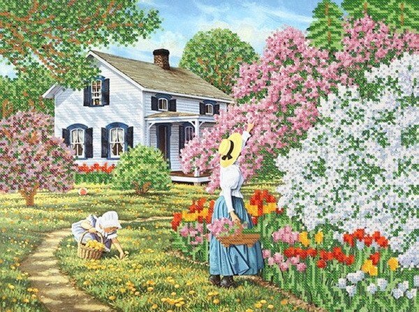 Тканина з малюнком для вишивання бісером Весна в саду від компанії Інтернет-магазин «вишивав-ка» - фото 1