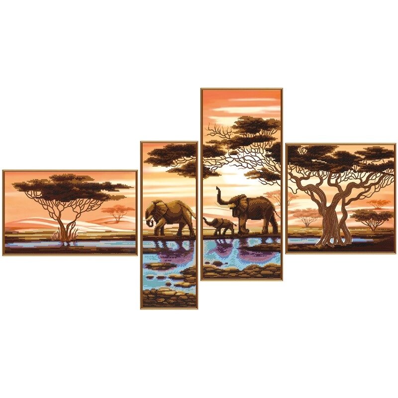 Тканина зi схемою для вишивки бiсер "Африканські слони" від компанії Інтернет-магазин «вишивав-ка» - фото 1