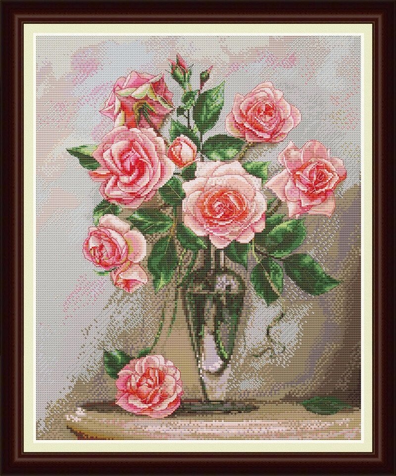 Троянди на мармуровому столику VN-018 від компанії Інтернет-магазин «вишивав-ка» - фото 1