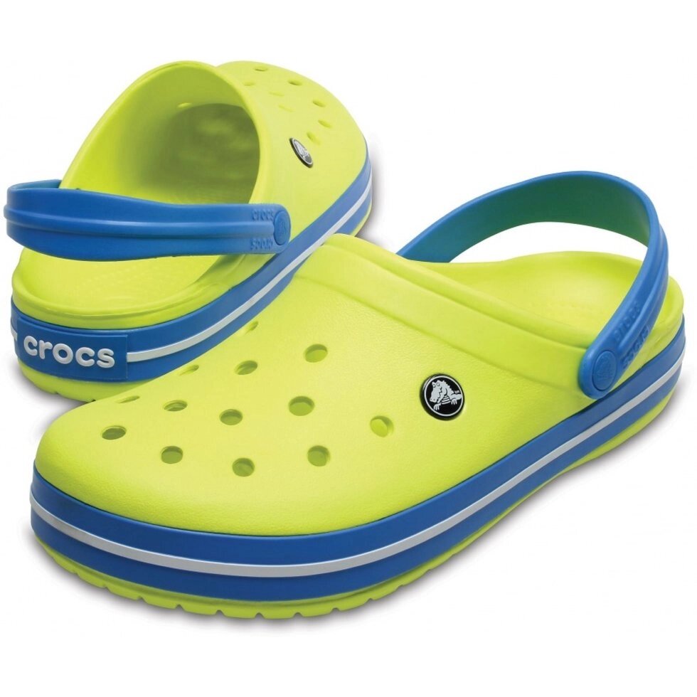 Чоловічі сабо Крокс крокбанд М11-28см салатовий з синьою смугою Crocs Men &quot;s Crocband Clog Tennis Ball Green / Ocean - доставка