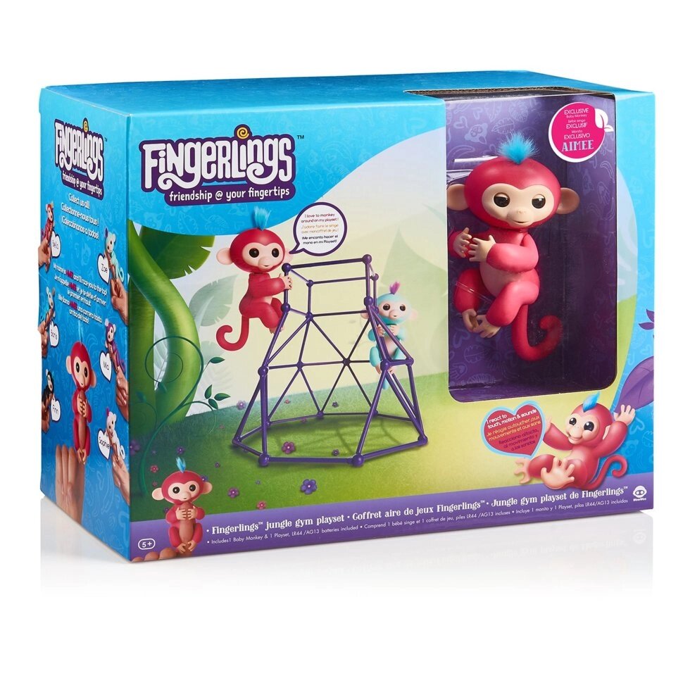 Wow. Wee Fingerlings Інтерактивна ручна мавпочка з майданчиком Aimee Baby Monkey Interactive Jungle Gym Playset оригінал - характеристики