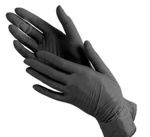 Рукавички нітрилові неопудрені, р. ХS (чорні)  100шт, пл. 4 г від компанії Shantal Beauty Shop - фото 1