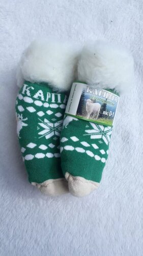 Дитячі термошкарпетки з овчини. Вік 0-1 рік. Довжина 9-11см. Колір зелений