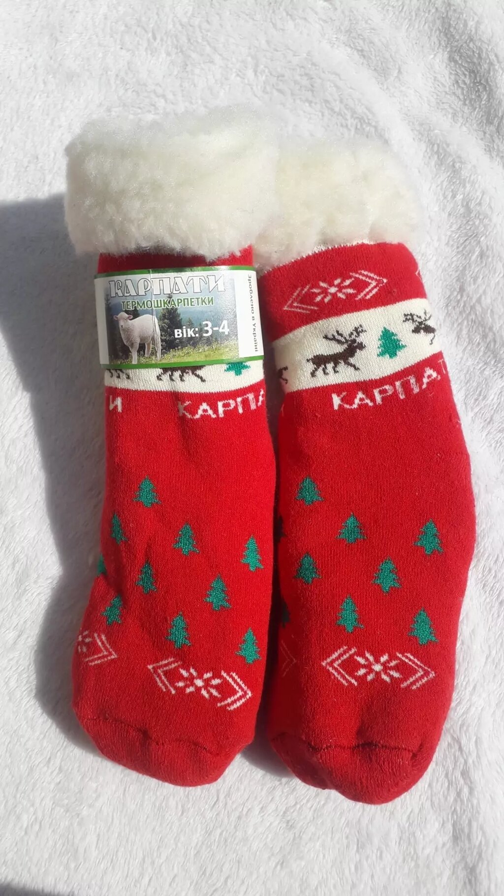 Дитячі термошкарпетки зимові. Овчина. Вік 3-4 роки. Довжина 13-15 см. Червоний від компанії Nemsis-Shop - фото 1