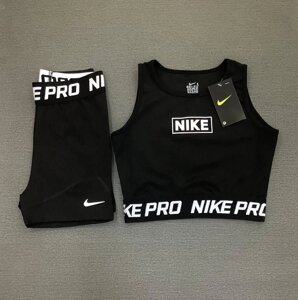 Фітнес комплект Nike Pro майка топ з чорний велосипедками