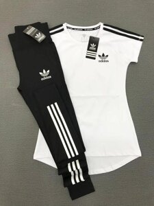 Набір жіночий Adidas для фітнесу футболка з білого лосинами чорний.