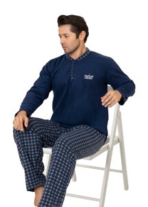 Піжама чоловіча з довгим рукавом фліс синя S 605-263 M