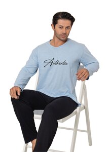 Піжама чоловіча з довгим рукавом бавовна блакитна S 605-377 M