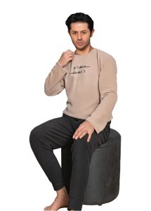 Піжама чоловіча з довгим рукавом фліс бежевий S 1140 M