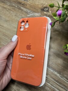 Чохол для iPhone 11 Pro Max з Квадратними Бортами та Повним Захистом Камери та низу, Silicone Case, Помаранчевий