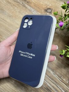 Чохол для iPhone 11 Pro Max з Квадратними Бортами та Повним Захистом Камери та низу, Silicone Case, Темно-синій