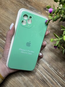 Чохол для iPhone 11 Pro Max з Квадратними Бортами та Повним Захистом Камери та низу, Silicone Case Зелений