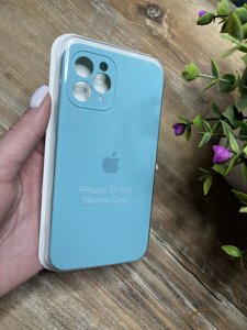 Чохол для iPhone 11 Pro з Квадратними Бортами та Повним Захистом Камери та низу, Silicone Case Блакитний