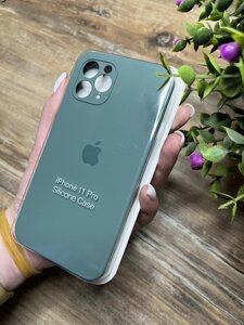 Чохол для iPhone 11 Pro з Квадратними Бортами та Повним Захистом Камери та низу, Silicone Case Зелений