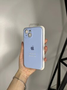 Чохол на iPhone (Айфон) 15 квадратні борти silicone case full camera на apple Блакитний