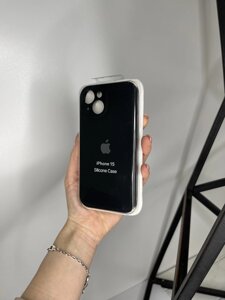 Чохол на iPhone (Айфон) 15 квадратні борти silicone case full camera на apple Чорний